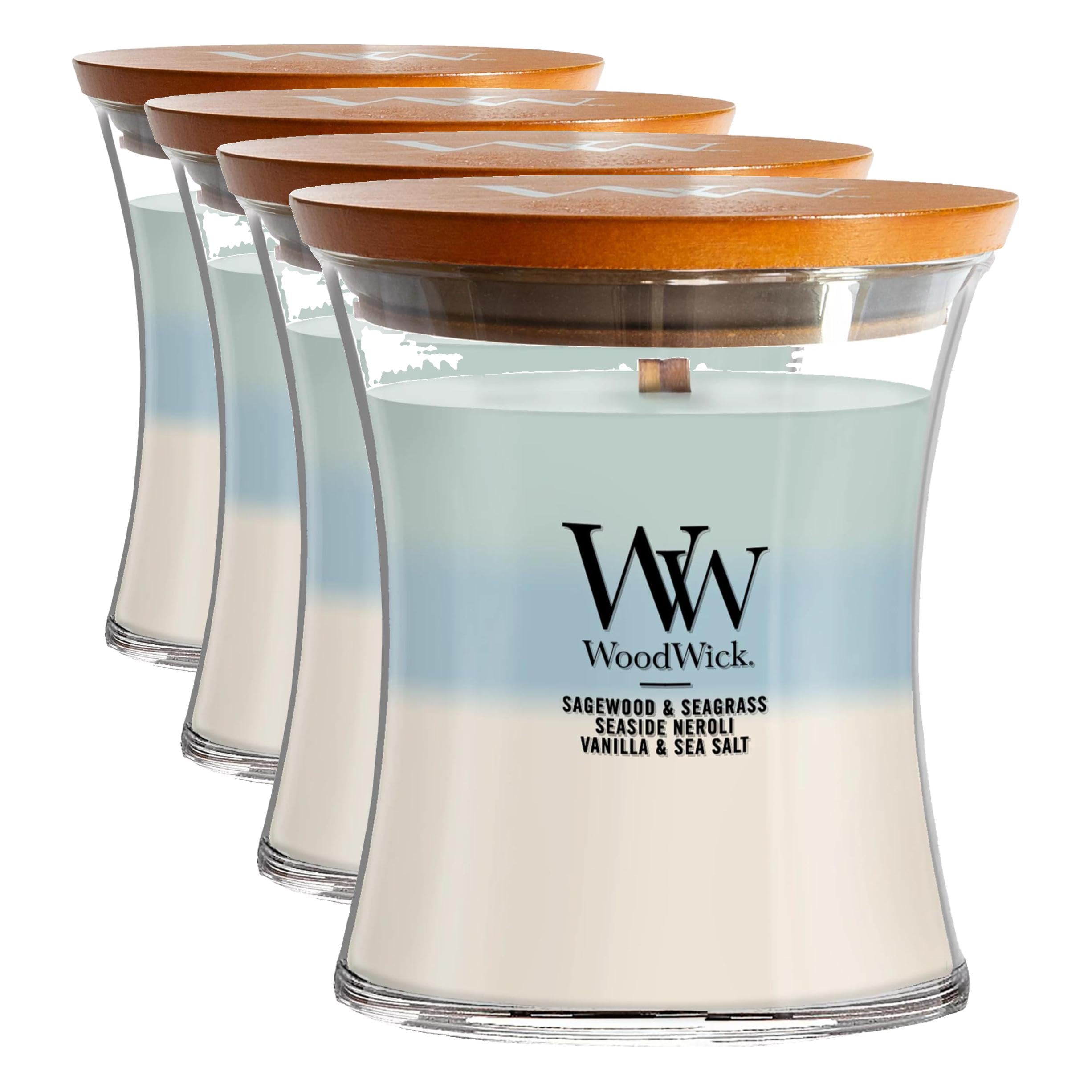 WoodWick Medium Hourglass Candle Oceanic | Premium Soy Blend | Crackling Wood Wick | Made in USA | 9.7 oz, Pack of 4 Image