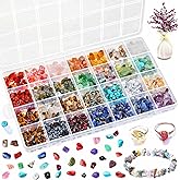 Crystal Chips Beads for Ring Making, 28 Colors Gemstone Beads for Jewelry Making, Crystal Ring Making Kit with Plastic Box for Jewelry Ring, Bracelets, Earring Making Supplies