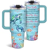 DUUV Turtles Gifts for Women, Sea Turtle Tumbler, Christmas Thanksgiving Birthday Gifts for Sea Turtle Lover, Cute Animal Lover Gift for Women, 40 Oz Tumbler with Handle Lid and Straw, 1PCS