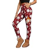 ALIREVERIE Ugly Christmas Womens Fleece Lined Pants Funny Winter Thermal Warm Printed Slim Leggings with Pockets S-XXL