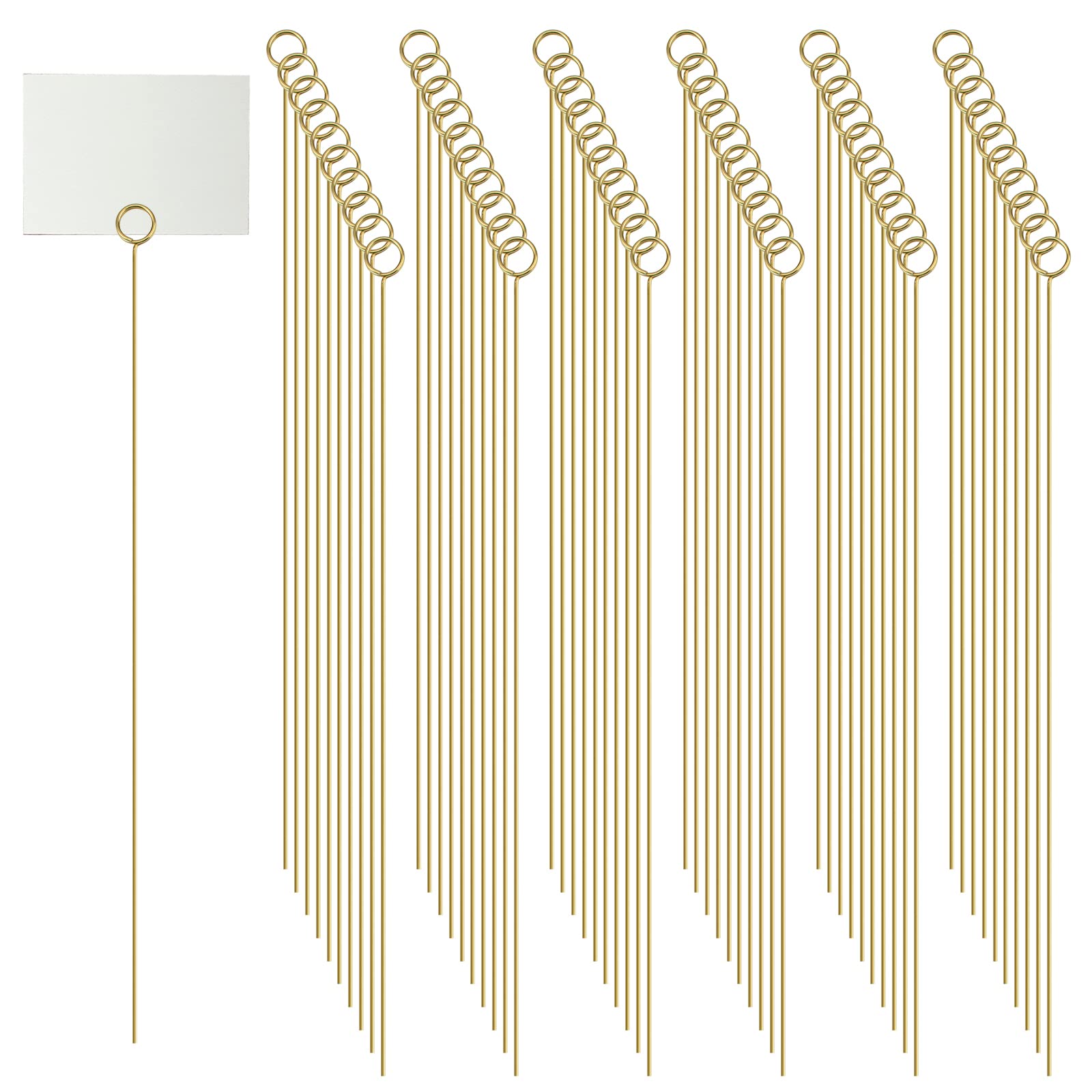 WANDIC Floral Place Card Holders, 60 Pcs Metal Wire Floral Picks Clips Gold Star Heart Round Craft Wire Clip Ring Loop Photo Clip Memo for Wedding Party, Gold-round-small