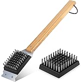 SIMPLETASTE Grill Brush and Scraper for BBQ | Durable &amp; Effective, Replaceable Stainless Steel Head, Wooden Handle Wire Grill Brush, Outdoor Barbecue Accessory