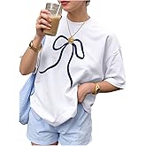 SweatyRocks Women's Y2k Oversized Graphic Tees Crew Neck Short Sleeve Bow Print Casual T Shirts