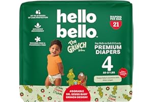 Hello Bello Diapers, Size 4 (22-37 lbs) Dr. Seuss Baby Grinch - 21 Count of Premium Disposable Baby Diapers, Hypoallergenic with Soft, Cloth-Like Feel