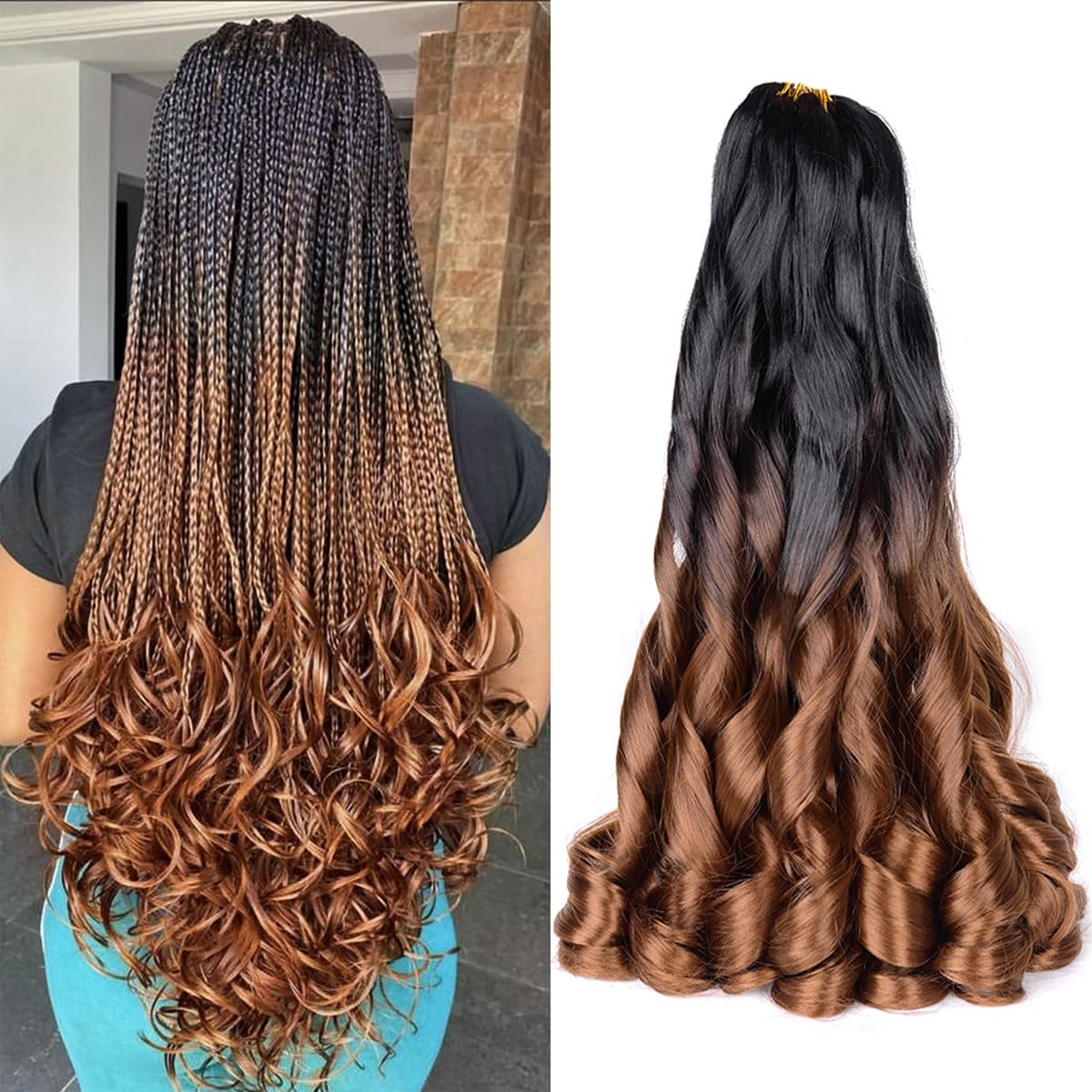 Photo 1 of Luoyudu Bouncy Braiding Hair 24 Inch Loose Wavy Spanish Curly Braids Hair 75g/pack French Curl Crochet Hair 8Pack Spiral Curly Crochet Braiding Hair (B29)