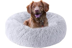 HYQ Small Dog Bed, Pet Beds for Small Dogs, Cat Beds for Indoor Cats, Fluffy Faux Fur Plush Small Dog Bed, Washable Puppy Bed with Anti-Slip Bottom, Dog Bed Medium Size Dog (Light Gray, 28 Inch)