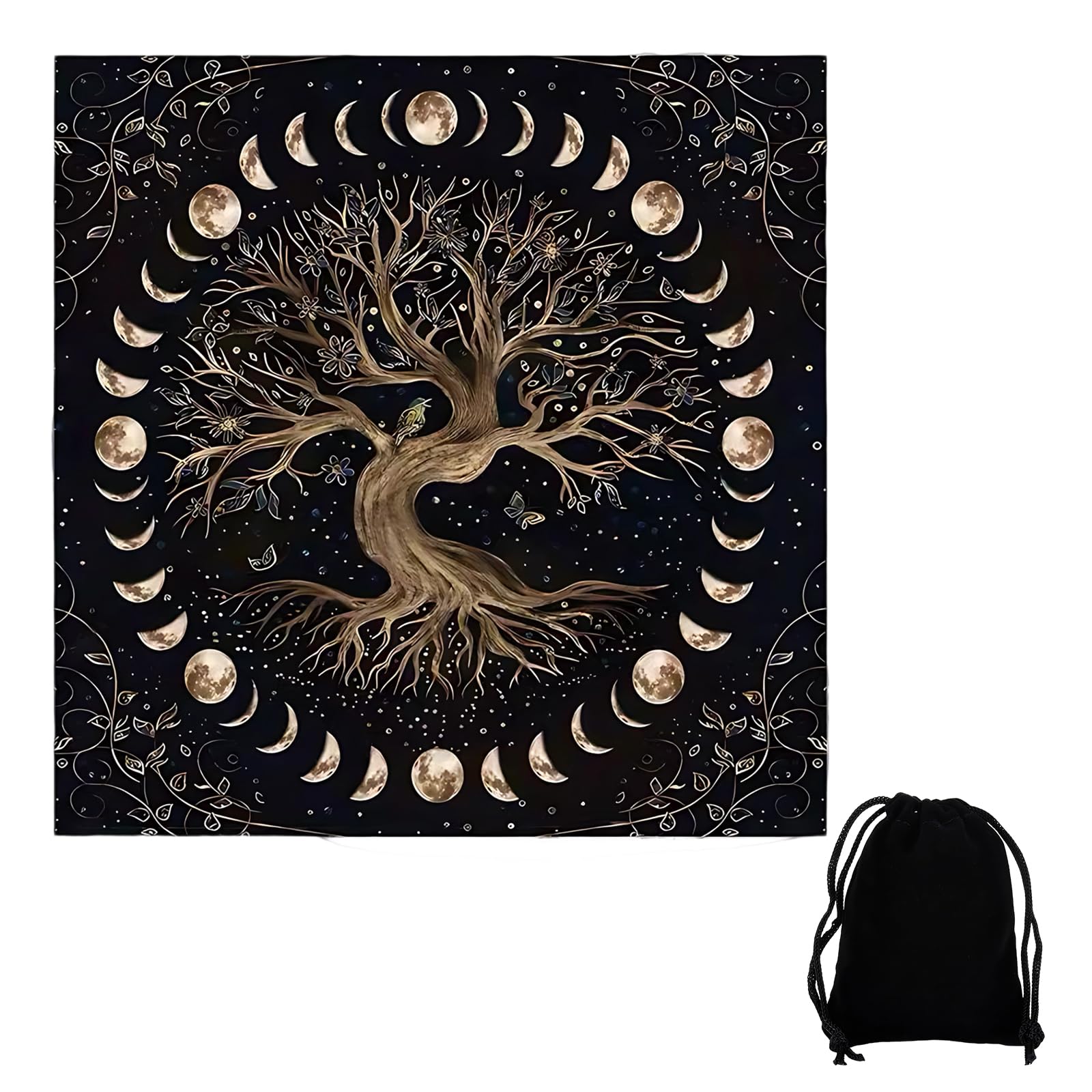 XLTXWD 2PCS Altar Cloth, Tarot Reading Cloth, Black Knitted Base, Witchcraft Supplies for Meditation, Spiritual Rituals, Wiccan Decor