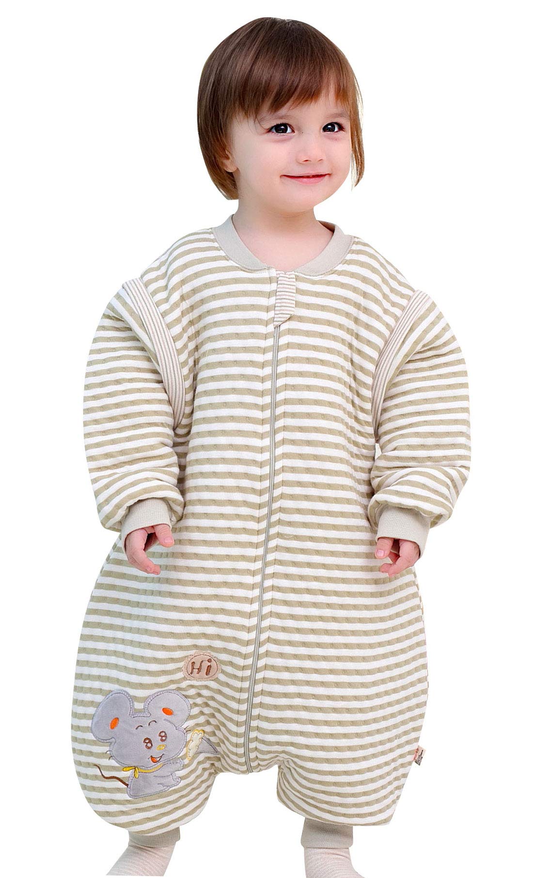 FEOYA Baby Sleeping Nest Bag with Separate Legs and Removable Long Sleeves Baby Sleep Sack Cotton Wearable Blanket Toddlers Pajamas 9-18 Months Green