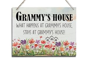 BQL Rustic Sign, Mother's Day Gift, Grandma's Gift, Mom's Gift, Hanging Printed Wood Wall Art Sign Decor, Grammy's House What Happens At Grammy's House, Stays At Grammy's House, Sign Gift for Grandma