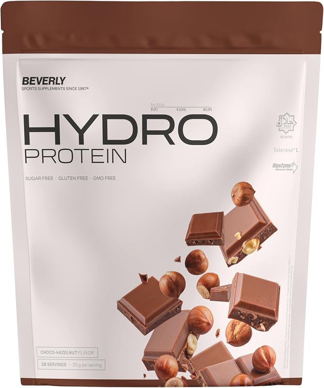 Beverly HYDRO PROTEIN – Proteína Hidrolizada de Suero con DigeZyme® y Tolerase® | 29 g Proteína por Ración | 1 kg (28 Servicios) | Alta Digestibilidad (Chocolate avellana)