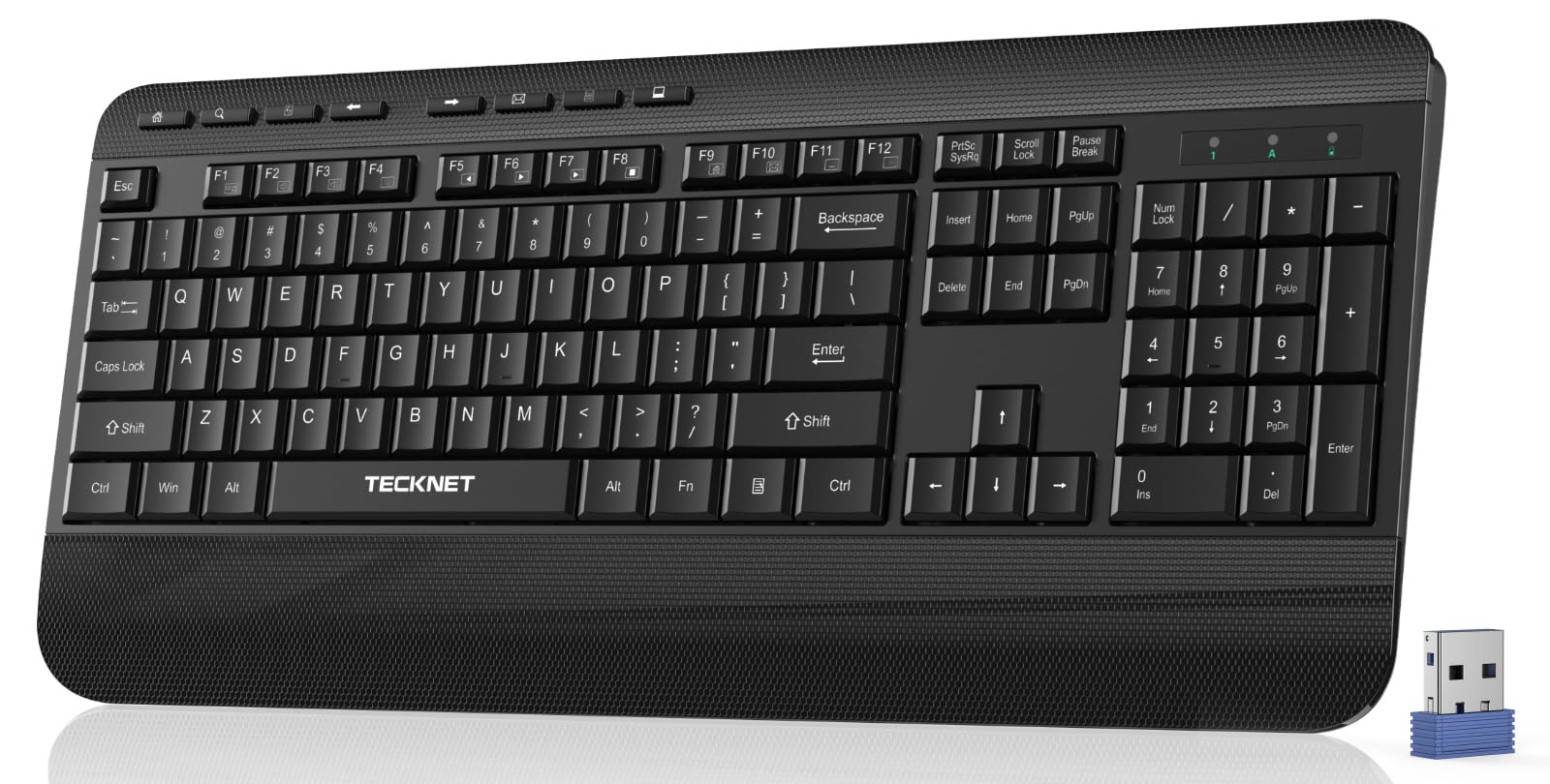 Photo 1 of TECKNET Ergonomic Wireless Keyboard for Laptop, 2.4G USB Silent Computer Keyboard with Comfortable Palm Rest & Adjustable Feet Stand for Desktop, PC, Notebook, Surface and Windows, Full Size Layout