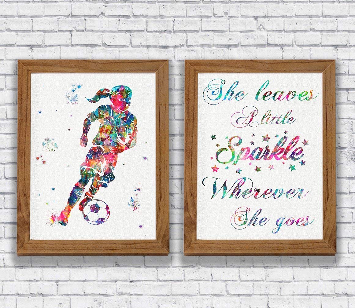 Amazon Com Soccer Player Girl Quote Watercolor Print Set Sports