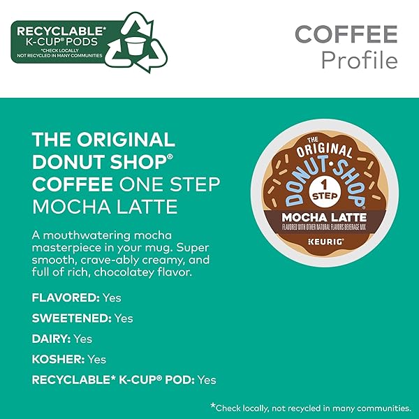 THE ORIGINAL DONUT SHOP MOCHA ONE-STEP LATTE, SINGLE SERVE COFFEE K-CUP POD, FLAVORED COFFEE, 20 COUNT