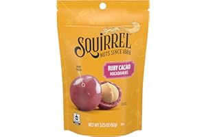 Squirrel Brand Ruby Cacao Macadamias, 3.25 Ounces, Resealable Bag, Gluten Free, Kosher, Snacks for Adults and Kids, Fair Trade Certified Cocoa
