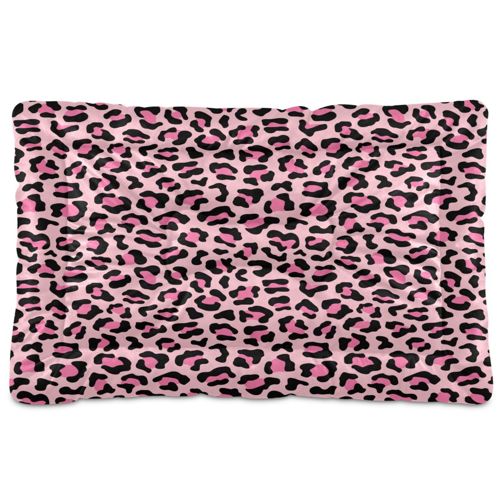 Photo 1 of YETTASBIN Pink Leopard Crate Pet Bed, Portable Washable Dog Cat Mat, Soft Comfortable Pet Mattress with Non-Slip Bottom for Dogs Cats Sleeping, 24 x 18 Inch