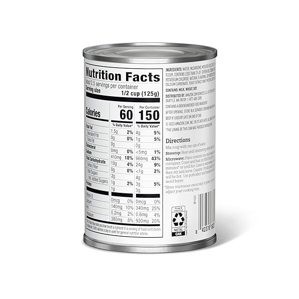 AMAZON FRESH, CONDENSED LOW FAT CREAM OF MUSHROOM SOUP, 10.5 OZ (PREVIOUSLY HAPPY BELLY, PACKAGING MAY VARY)