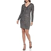 Guess Womens Sparkle Long Sleeve V-Neck Dress