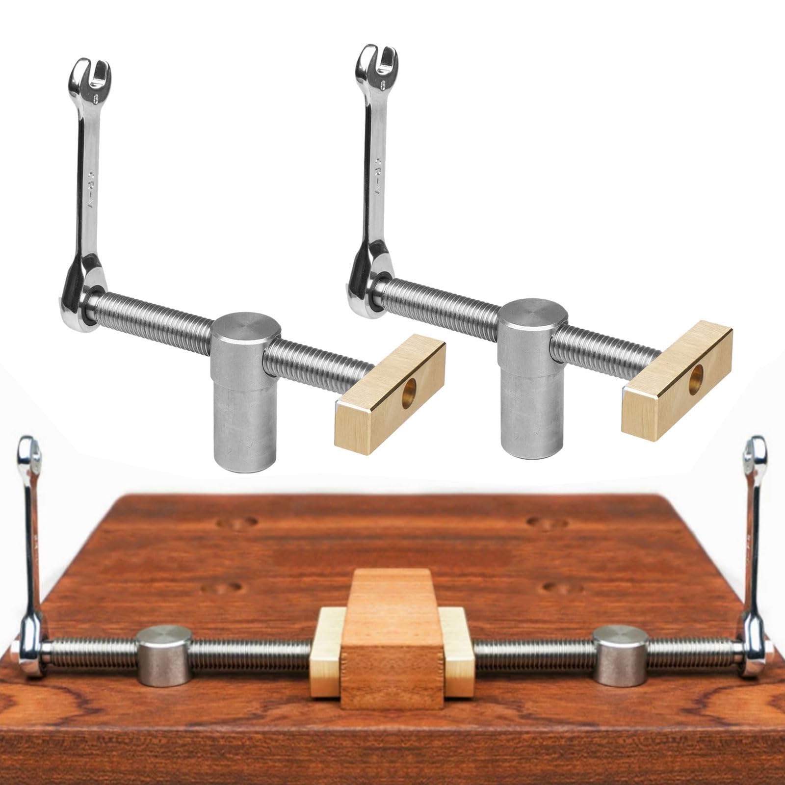2Pcs Table Workbench Fast Fixed Clip Clamps, Desktop Clip Fast Fixed Clip Clamp Brass Fixture Vise, Woodworking Adjustable Desktop Clips DIY Positioning Bench (20mm)