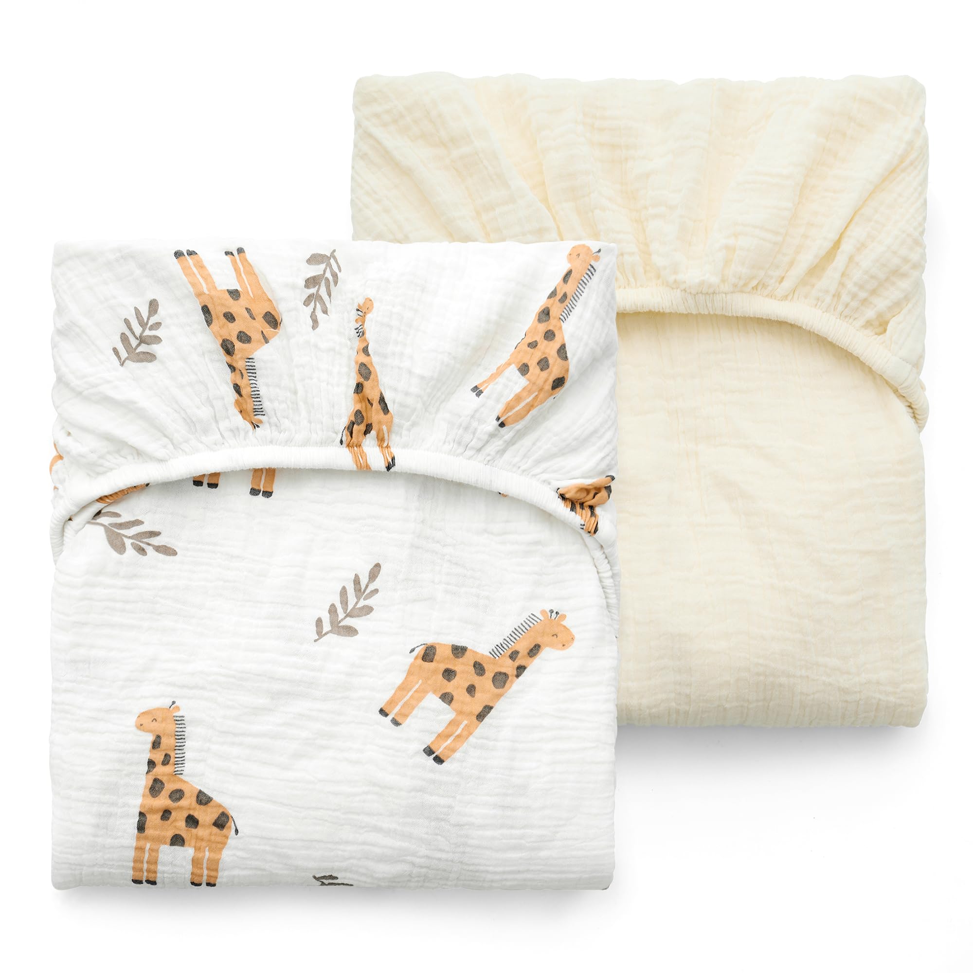Photo 1 of Momcozy Best Wishes Muslin Standard Fitted Crib Sheets, 52"x28", 2 Pack Soft Breathable Natural Cotton Baby Mattress Sheet, 360° Mattress Wrapping Boys Girls Neutral Toddler Bed Sheet, Bravery Giraffe