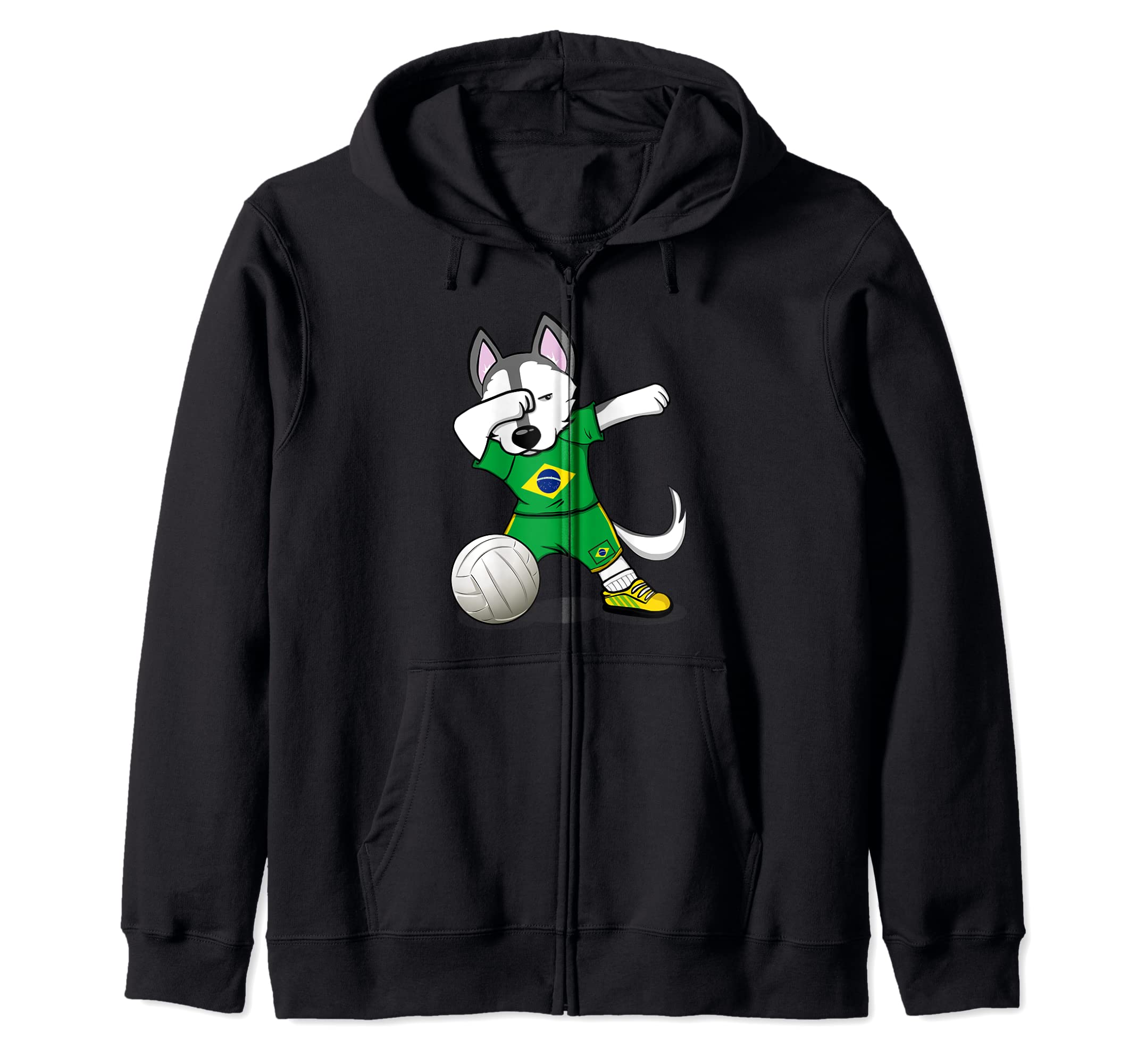 Dabbing Husky Brazil Volleyball Fans Jersey Brazilian Flag Zip Hoodie