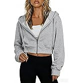 Hooever Womens Cute Workout Cropped Zip Up Drawstring Hoodie Sweatshirt Jacket