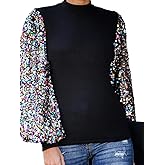 Anna-Kaci Women's Confetti Sequin Balloon Long Sleeve Mock Neck Pullover Sweatshirt