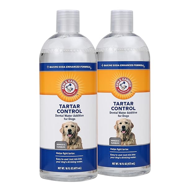 ARM & HAMMER FOR PETS DENTAL WATER ADDITIVE FOR DOGS, TARTAR CONTROL | DOG DENTAL CARE REDUCES PLAQUE & TARTAR BUILDUP WITHOUT BRUSHING | ODORLESS AND FLAVORLESS, 16 FL OUNCES – 2 PACK