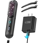 Upgrade Cordless Hair Straightener Brush, Portable Straightening Brush for Travel with 45W Fast Charger, Heated Straightener Comb with Anion for Women, Anti-Scald Design Suitable for Thick, Thin Hair