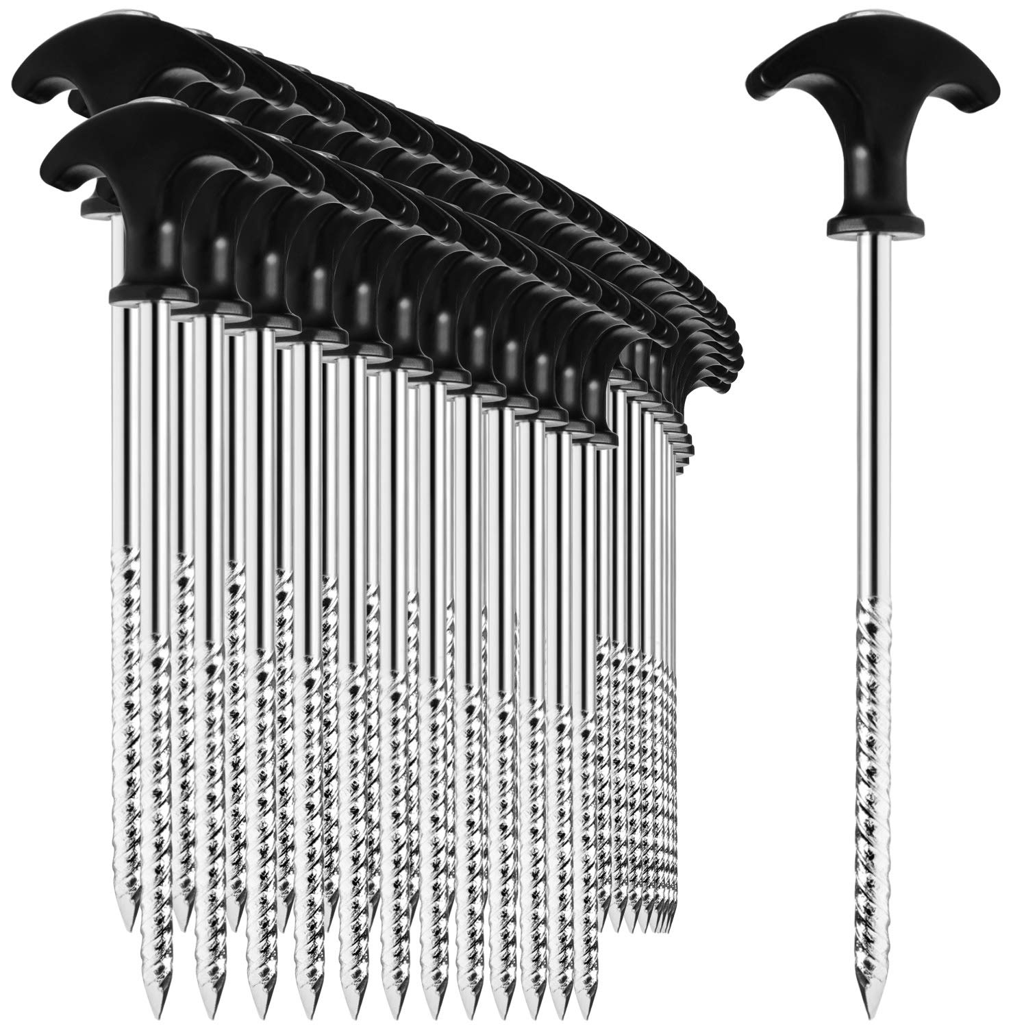 COM-FOUR® 36x tent pegs made of steel - robust ground pegs with thread for camping and outdoors - ideal for normal and hard ground with a T-handle