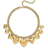 CLASSYZINT Gold Heart Pendant Necklace for Women Puffy Heart Necklace Beads Chain Necklace Statement Necklace Trendy Jewelry