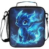 WEVIBOFU Cute Blue Glowing Dragon Lunch Box for Girls Boys Insulated Lunch Bag with Adjustable Shoulder Strap Kids Children Thermal Lunchbox Tote Bags Cooler School Office Picnic