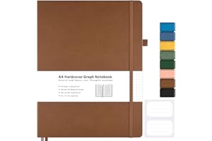 MALEDEN Graph Paper Notebook, Hardcover Notebook 8.5 x 11, Grid Notebook Journal for Women, Men, Large Leather Journals for Writing, Thick Paper, A4 Notebooks for Work, School Supplies, Engineering Brown