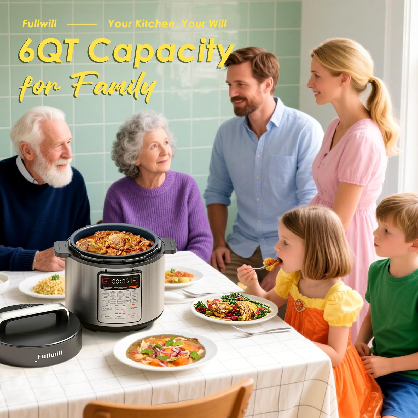 Fullwill 9-in-1 Electric Pressure Cooker(2025 Upgraded), 12 Presets Instant Multi Cooker, Olla de Presion Nonstick Pot 6 Quarts