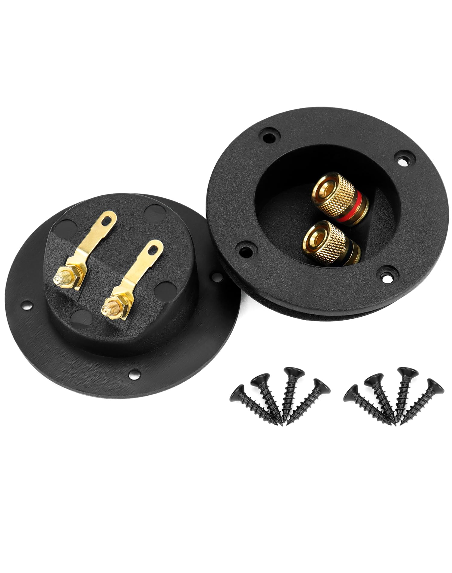 QWORK® 2-Way Speaker Box Terminal Binding Post, Round Spring Cup Connectors, Subwoofer Connector