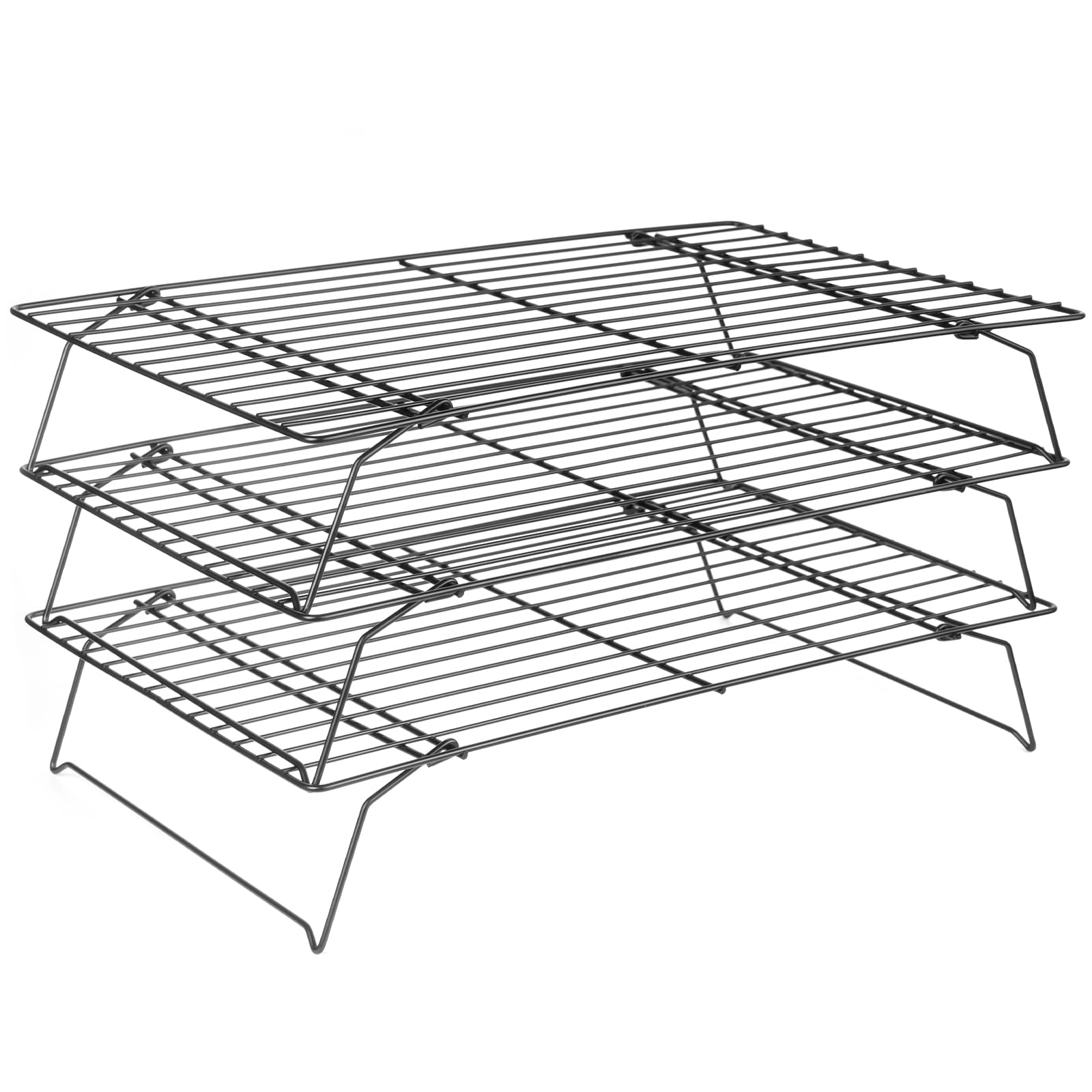 CUESVAP 3 Tier Non Stick Wire Cooling Rack, Collapsible Baking Tools & Accessories for Cake, Grilling, Cookies & Biscuits, 15.75 x 9.84in/40 x 25 cm