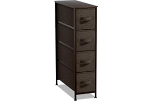 Sorbus Narrow Dresser with 4 Drawers - Vertical Slim Storage Chest of Drawers with Steel Frame, Wood Top & Easy Pull Fabric Bins for Small Spaces, Closets, Bedroom, Bathroom & Laundry (Brown)