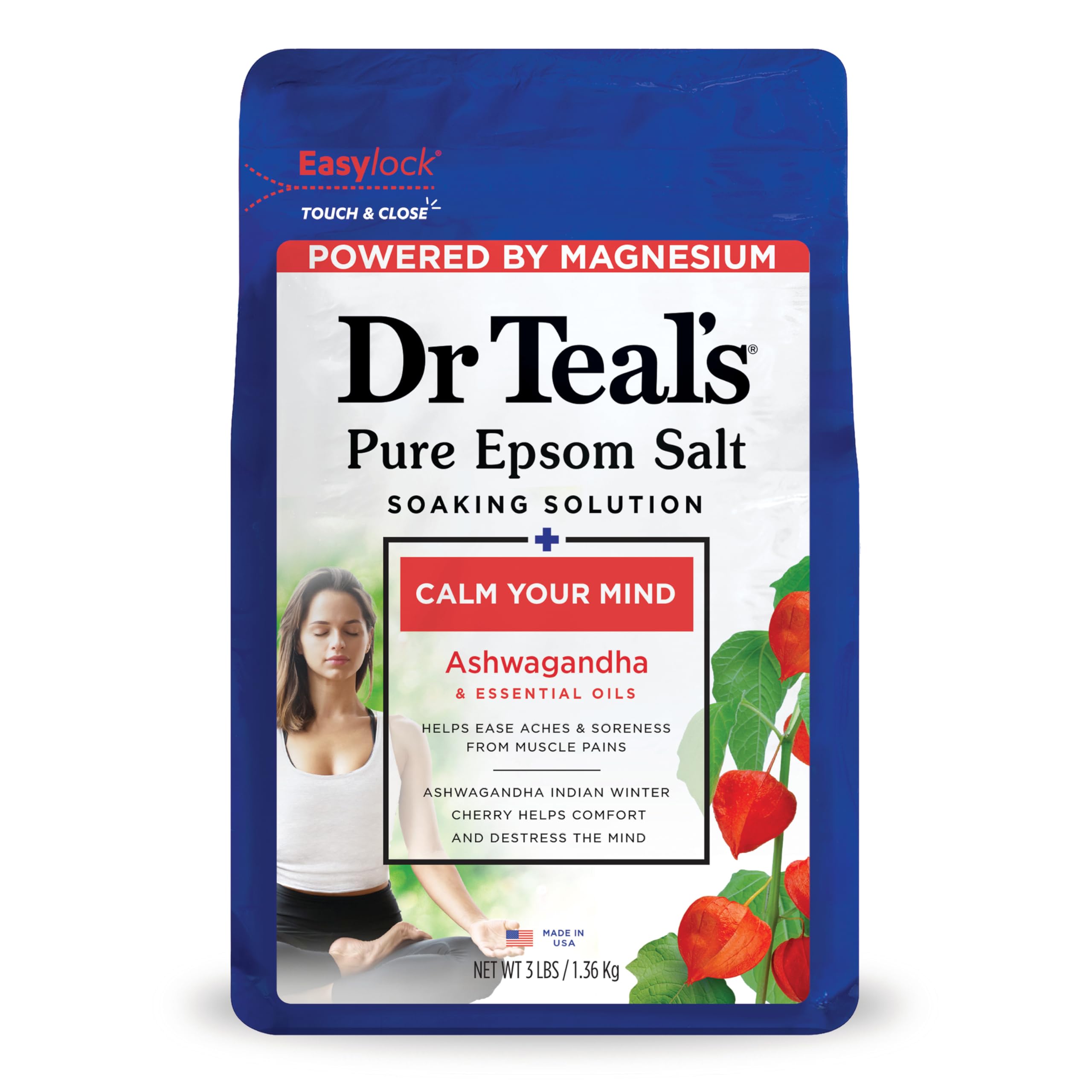 Dr Teal's Epsom Salts Calm Your Mind (Ashwagandha) 3Lb 1.36Kg