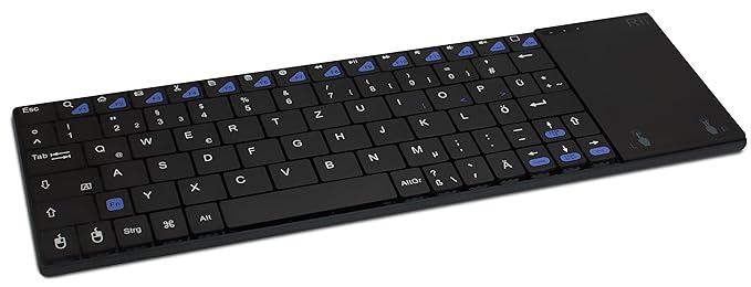 Rii mini K12+ dünne kabellose Funk Tastatur mit Touchpad im Aluminium Gehäuse - schwarz - flaches leises Tasten Design mit QW