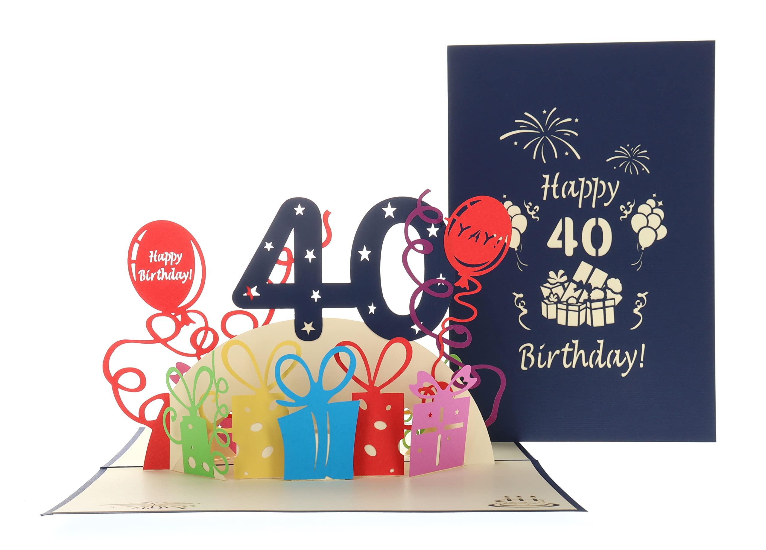 iGifts And Cards Happy 40th Birthday With Lots of Presents 3D Pop Up Greeting Card - Forty, Awesome Gift, Cute, Fun, Unique, Special Occasion, Celebration, Husband, Wife, Best Friend, Congratulations
