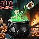 Cauldron Halloween Decor with Magic Floating Potion Bottles and Diffuser, Halloween Decorations Indoor, Black Plastic Witches Bowl Hocus Pocus Party Decoration for Home Kitchen Table