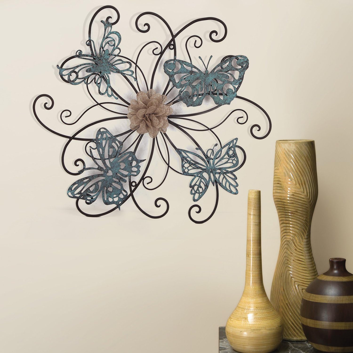 Asense Home Decorative Fabric Metal Butterfly Wall Decor