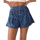 Cicy Bell Womens Summer Flowy Jean Shorts Button Up High Waisted Wide Leg Denim Skort with Pockets