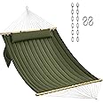 CHULIM Double Quilted Fabric Hammock with Hardwood Spreader Bars and Pillow 450 LBS Capacity 2 Person Hammock Large Hammock for Outdoor Patio Backyard Poolside - Green