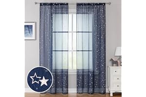 WUBODTI Navy Blue Sheer Curtains for Boys Room Living Room Nursery Window 2 Panel, Beautiful Star Voile Light Filtering Bedroom Curtains & Drapes Window Treatments,39 x 79 inch Rod Pocket