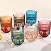 TrophyToast Colored Vintage Drinking Glasses Set of 6-15oz Hand-Blown Highball Ribbed Glassware, Arch Design Cocktail Glasses for Whiskey Water Beverages Ice Coffee Juice Milk