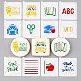 12PCS 4x4 Inch Back to School Cookies Stencils for Baking | School Bus, Backpack, ABC Letters &amp; Teacher Quotes &ndash; Ideal for Cookies, Mini Signs, Gift Bags, Durable, Washable PET