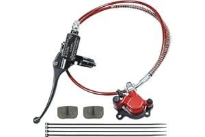 HOLATO 50 Inch Upgraded Hydraulic Brake Master Cylinder Caliper System with Brake Pads for 97cc 2.8HP Baja DoodleBug Dirt Bug DB30 Blitz Mini Bike Mini Moto On Left 7/8" Handlebars Parts (RED)