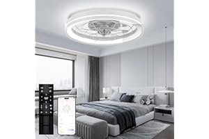 Ceiling Fans with Lights Flush Mount, White Low Profile Modern Ceiling Fan with Remote, Dimmable and Reversible LED Fan Light