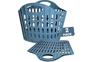 B BIBYKIVN Collapsible Laundry Basket,63L/16.6 Gallon Large Plastic Laundry Hamper with Carry Handle,Space-Saving,Foldable Laundry Baskets for Easy Storage,for Home,Dorm,Travel Use (Blue, 2 pack)