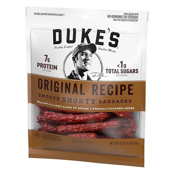 DUKE’S PORK ORIGINAL SMOKED SHORTY SAUSAGES, 7G PROTEIN PER SERVING, GREAT FOR CHARCUTERIE BOARDS, 16 OZ.